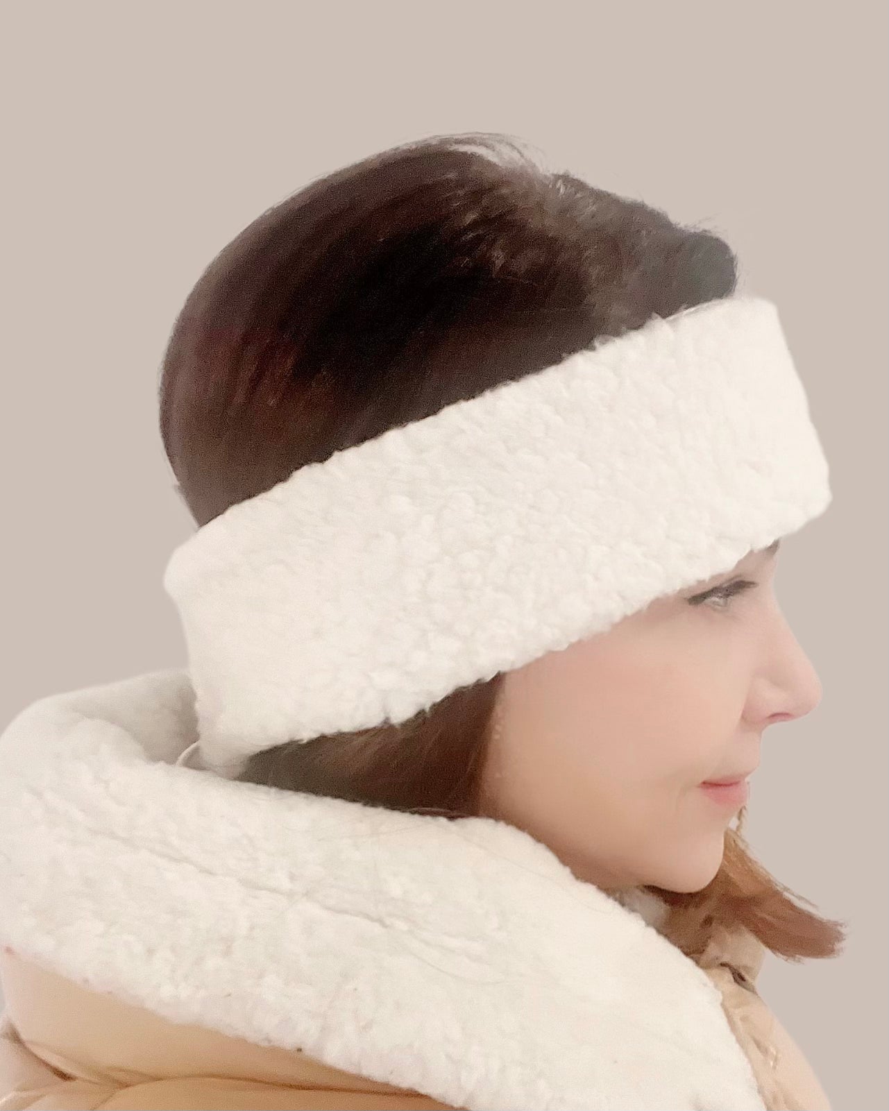 Sherpa Silk Lined Ear Warmer/ Winter White